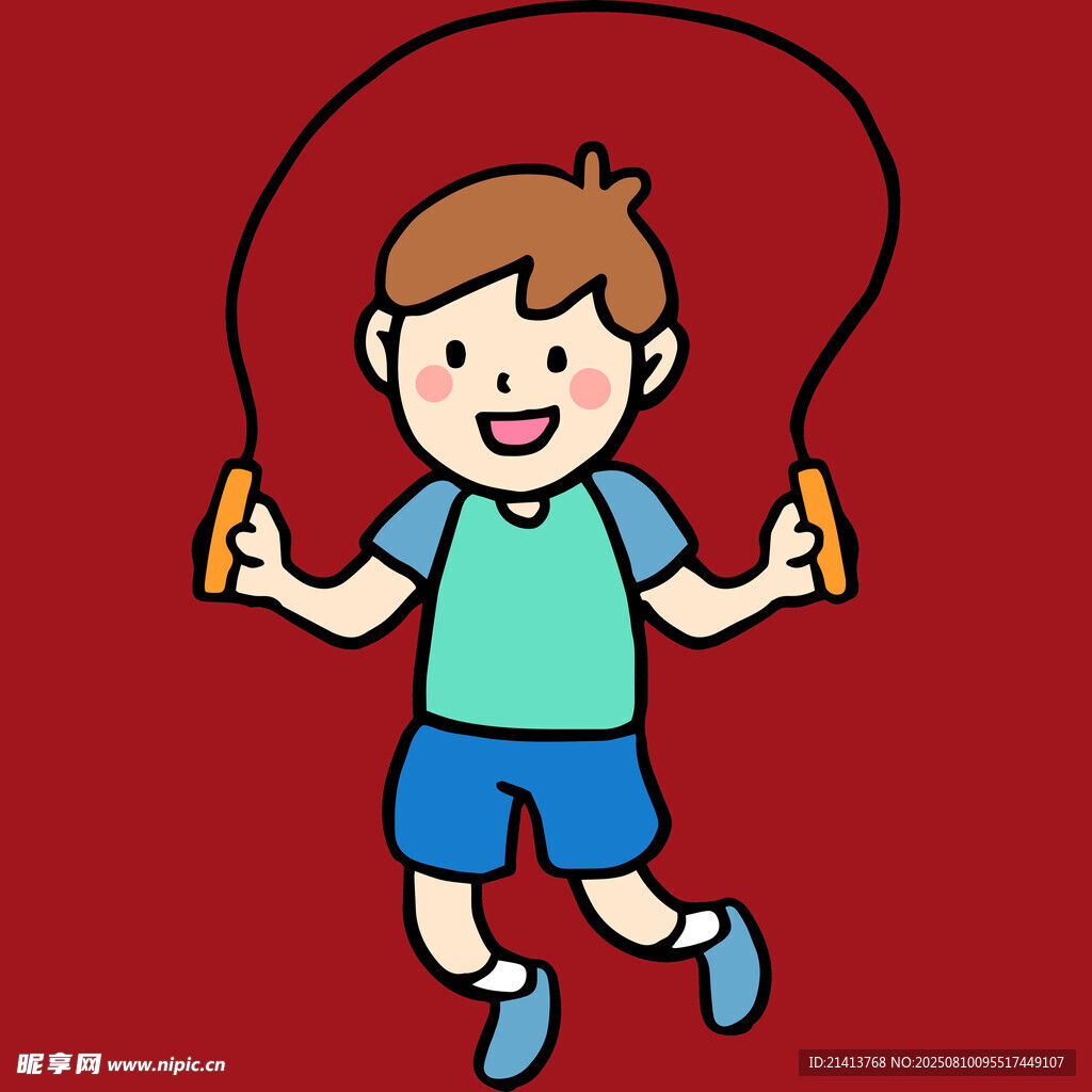 小男孩歡快跳繩瞬間