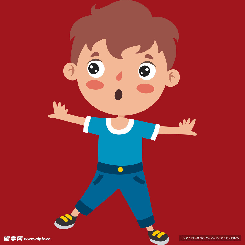 驚訝小男孩張開雙臂