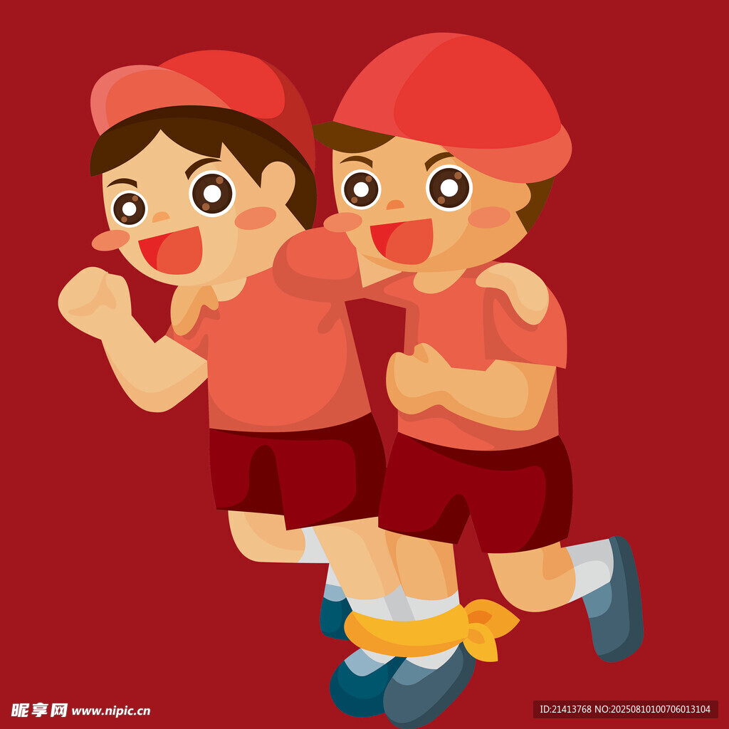 兩個(gè)紅衣小孩快樂奔跑