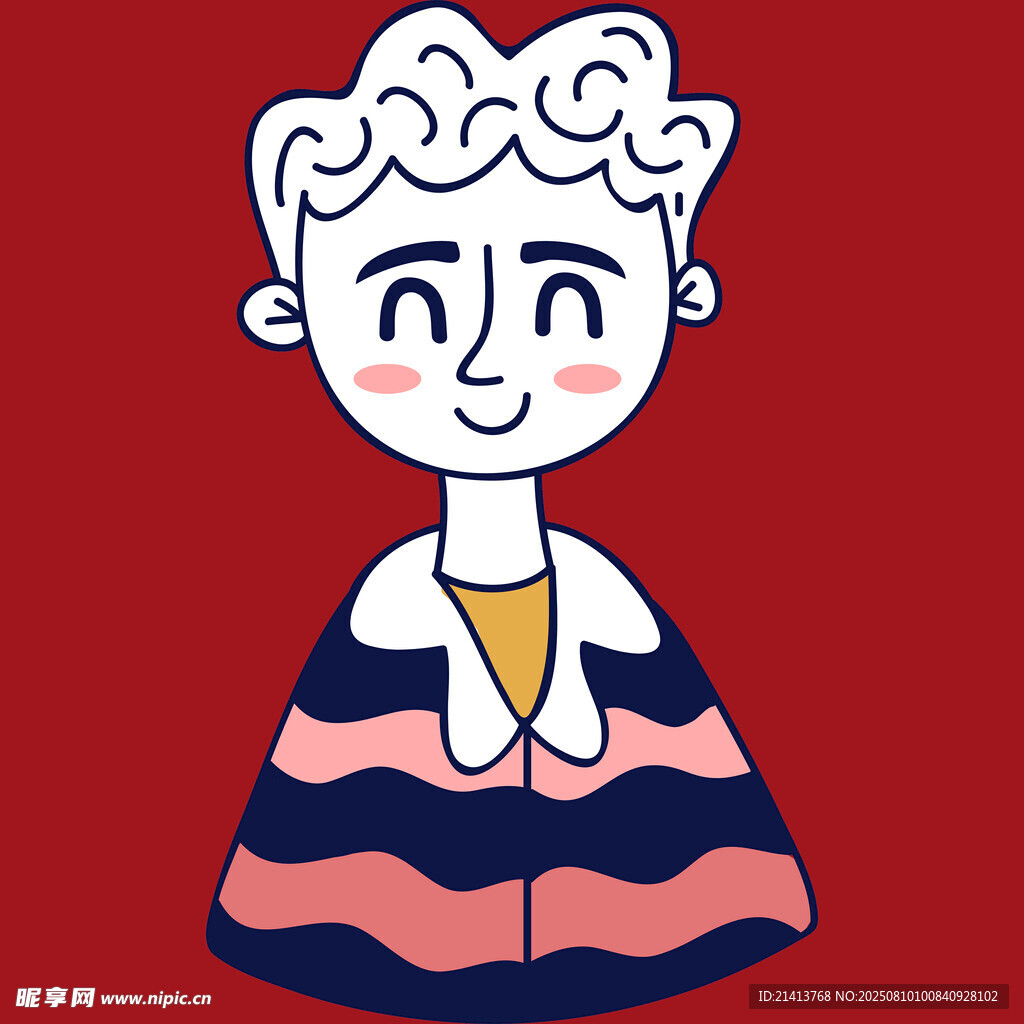 卡通卷發(fā)人物穿條紋服飾