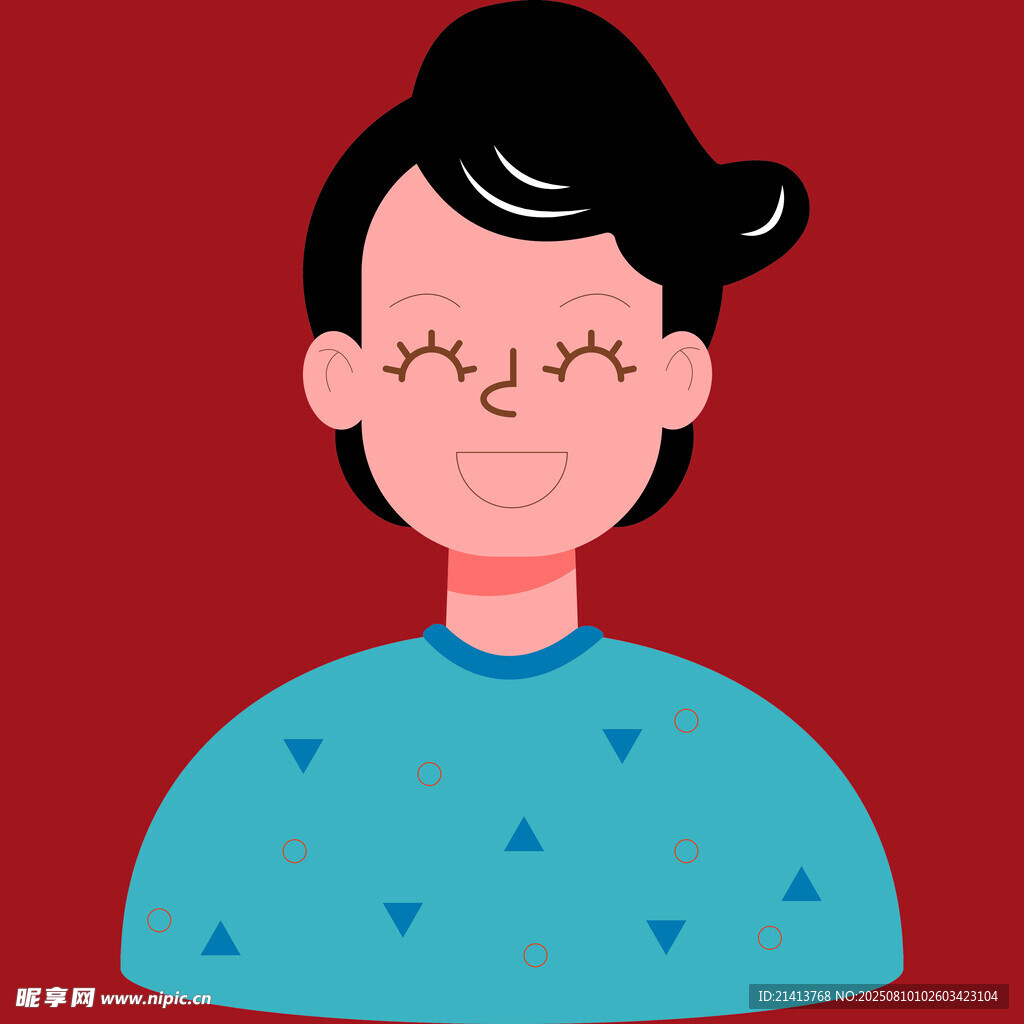 閉眼微笑的藍(lán)衣卡通人物
