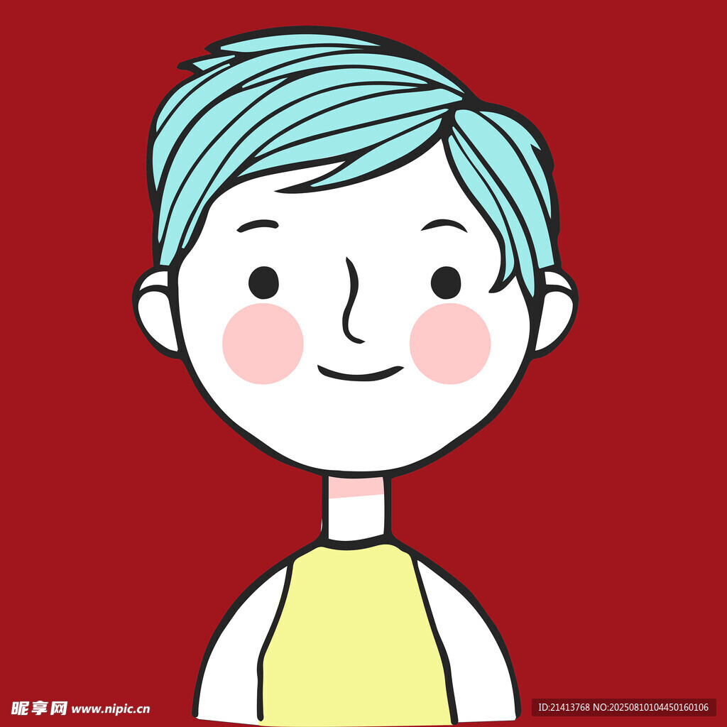 藍(lán)發(fā)微笑的可愛(ài)卡通人物