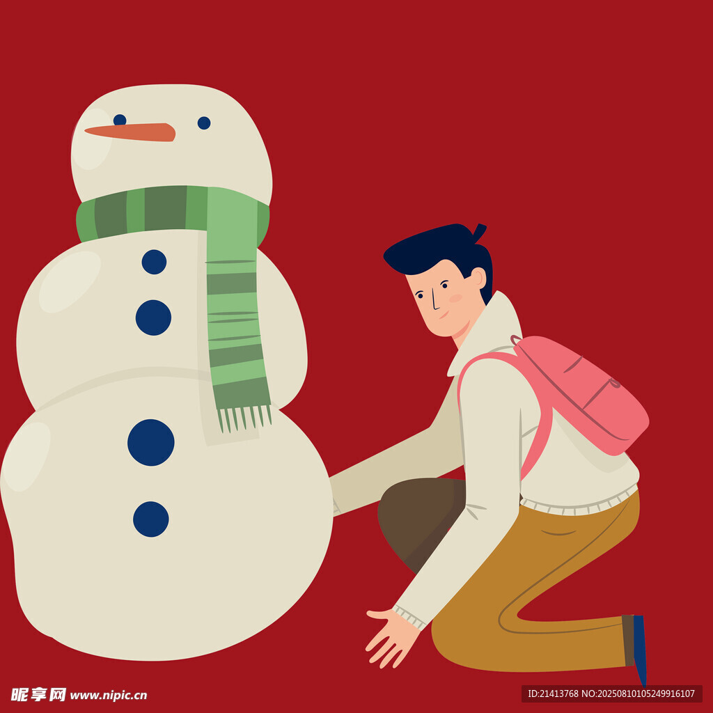 男孩專注堆雪人瞬間