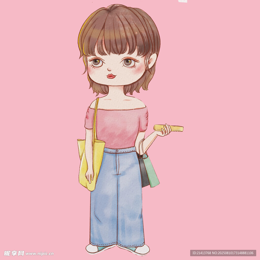 時尚女孩出行插畫形象