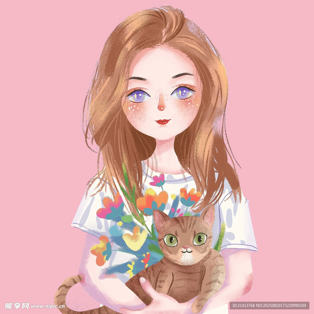 抱貓少女的多彩花卉時(shí)光