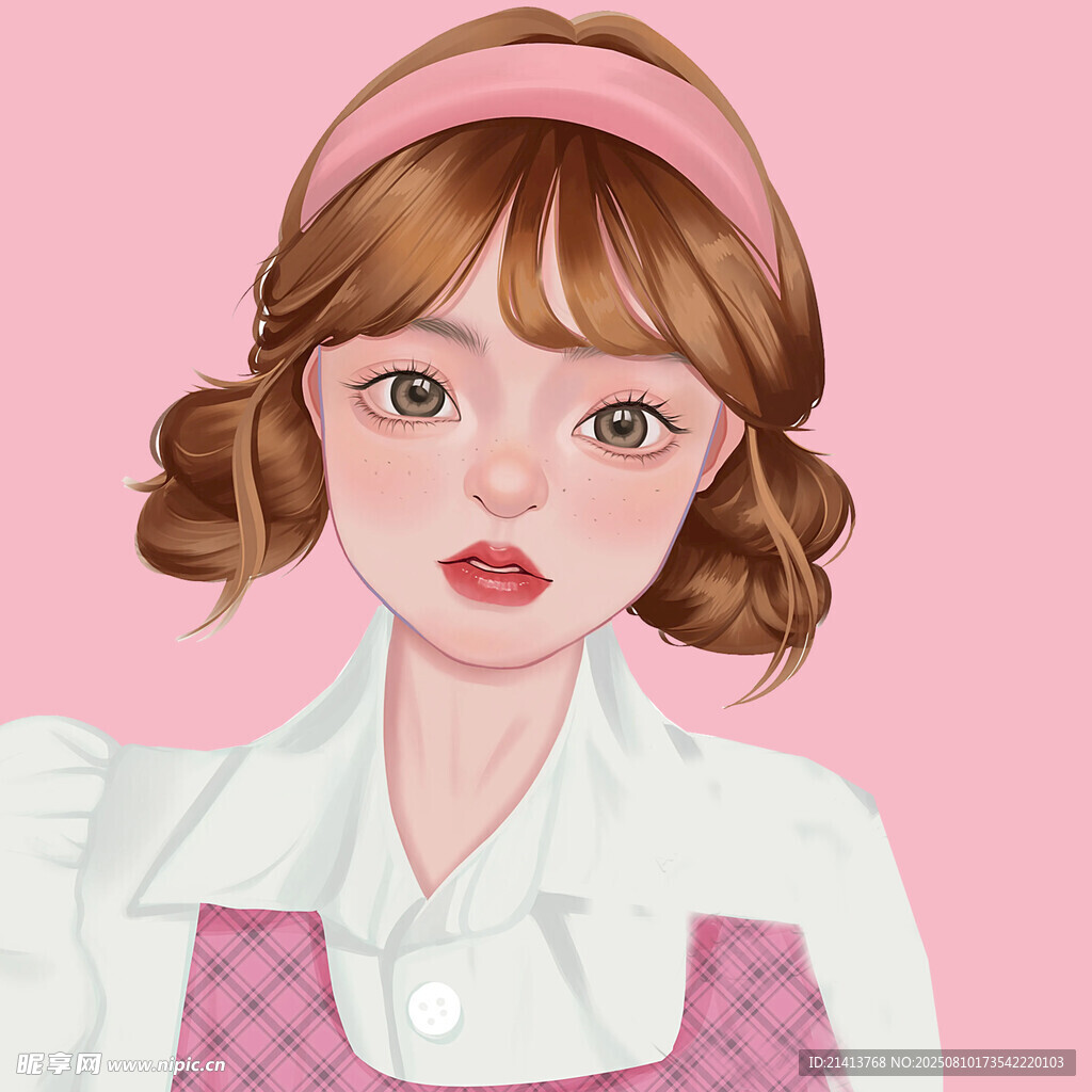 甜美雙麻花辮少女插畫