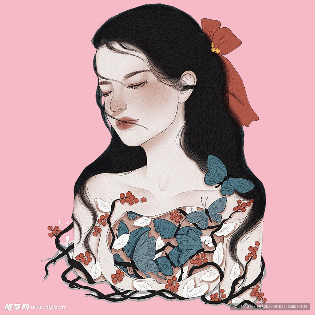 古風(fēng)女子與錦鯉唯美插畫