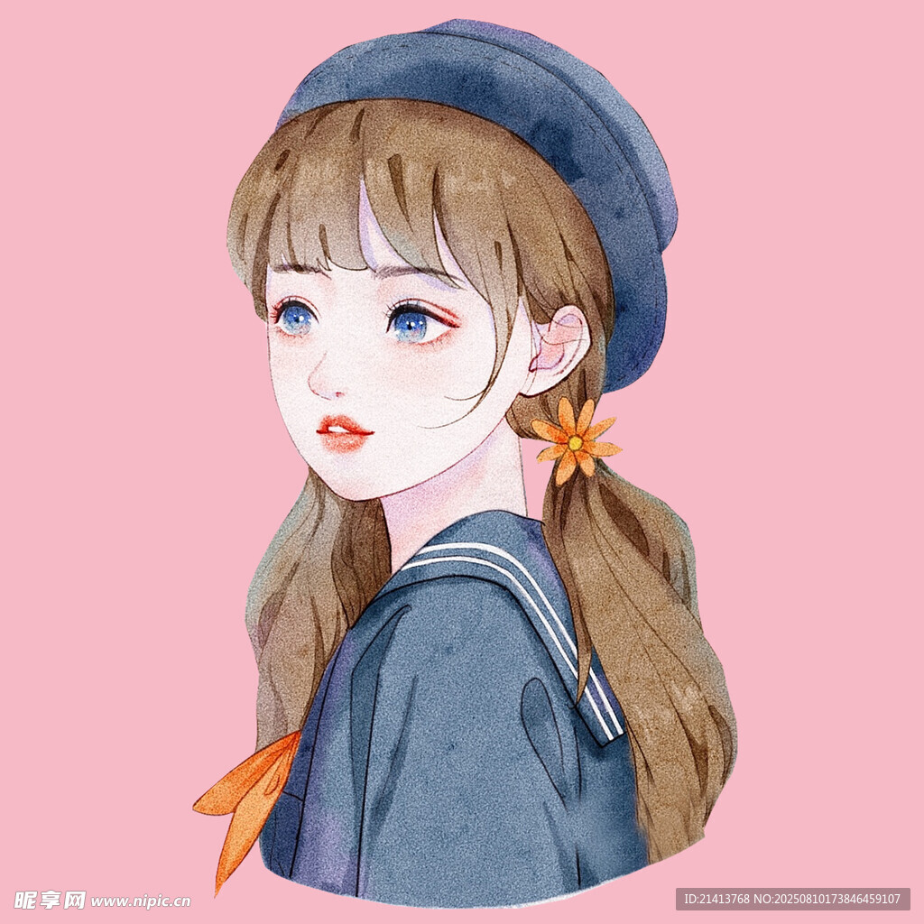 戴貝雷帽的甜美女孩