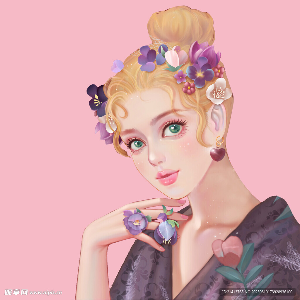 頭戴繁花的優(yōu)雅少女