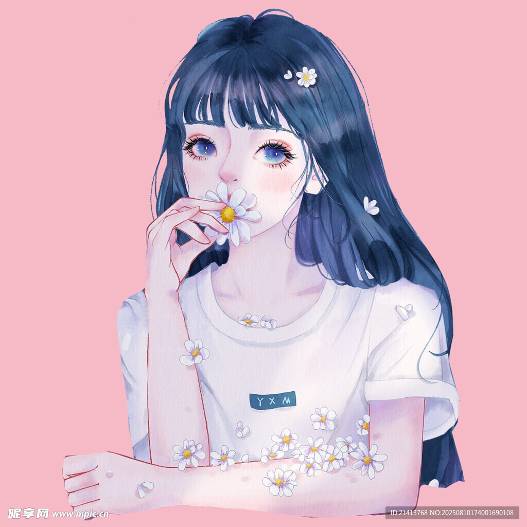 捧花少女插畫