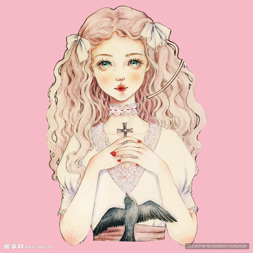卷發(fā)少女捧物優(yōu)雅形象