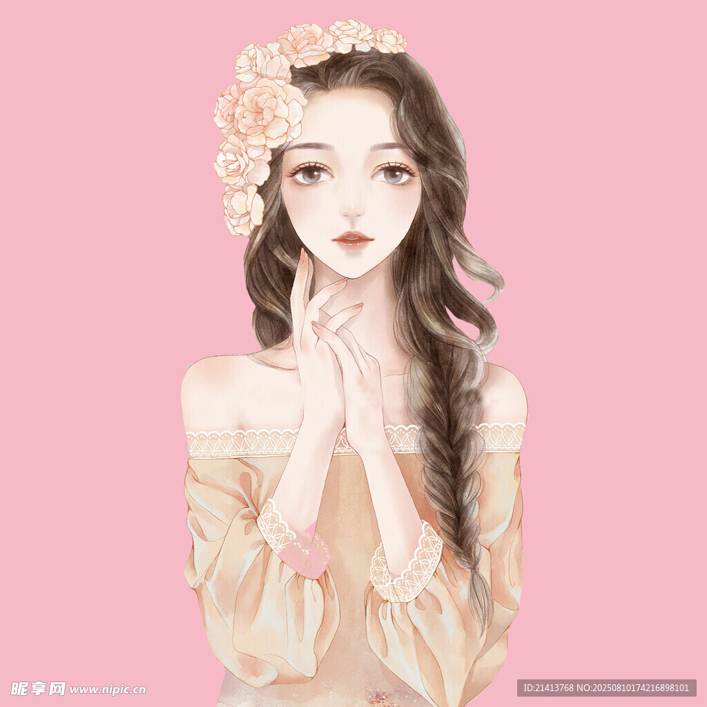 夢幻花飾少女插畫