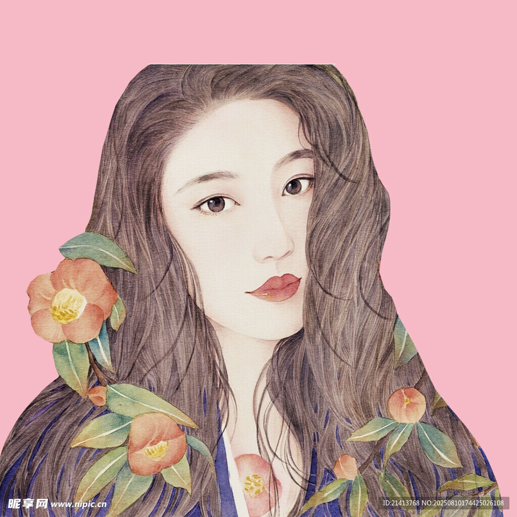 插畫風(fēng)格的花朵少女形象