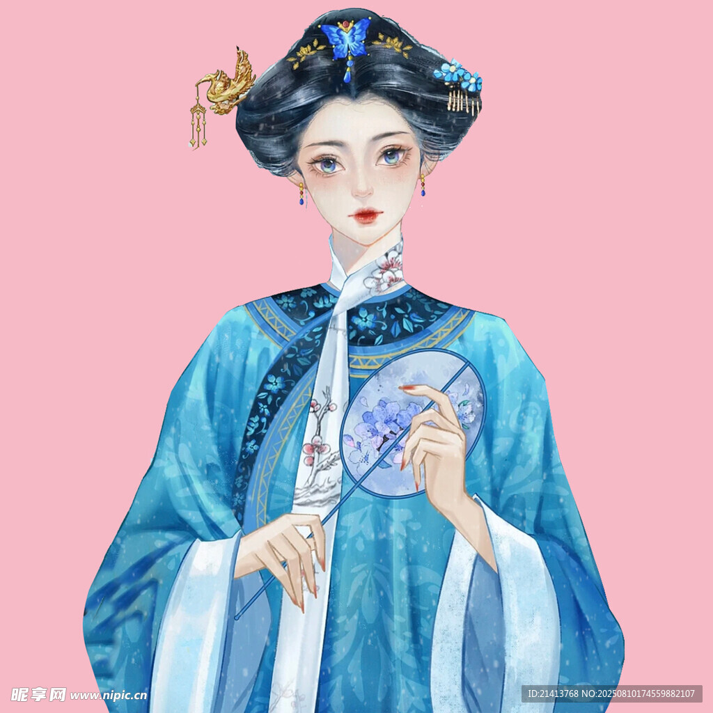 古風清朝女子持扇優(yōu)雅圖