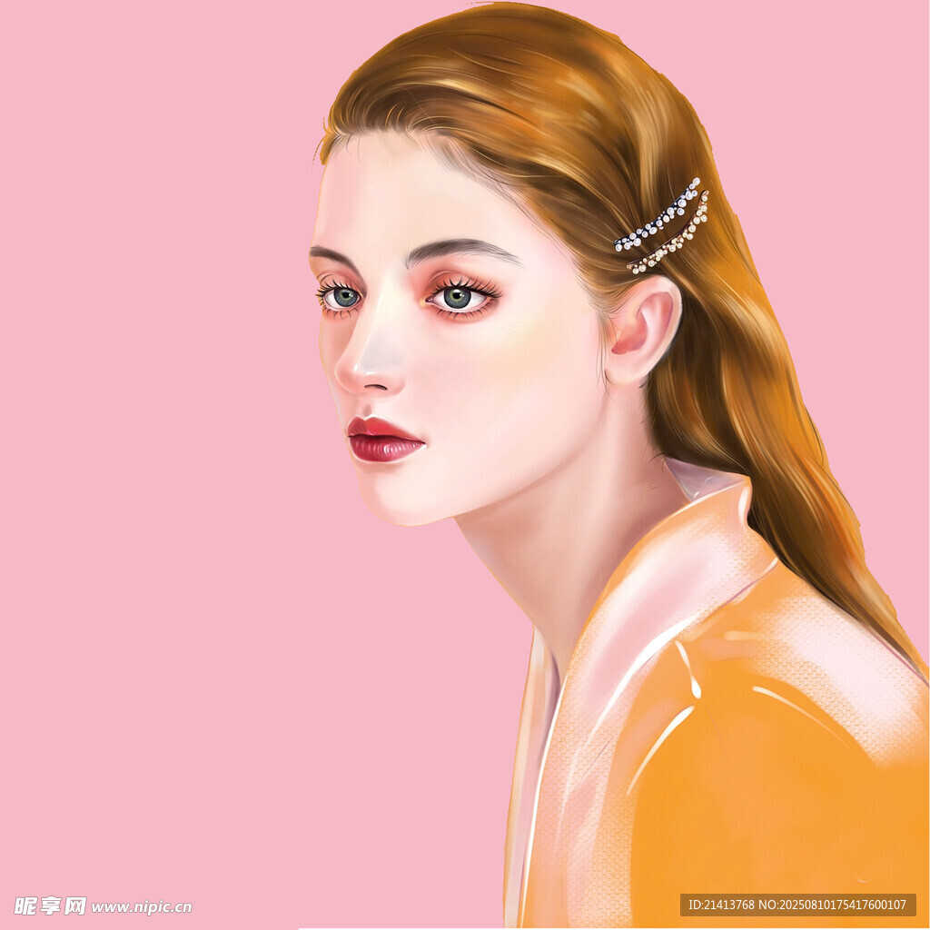 紅發(fā)女子優(yōu)雅側(cè)身肖像
