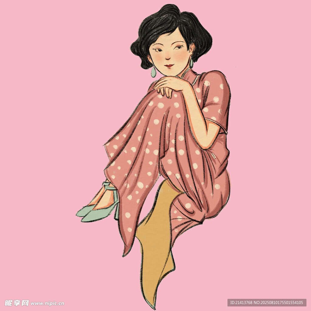復(fù)古旗袍女子優(yōu)雅坐姿