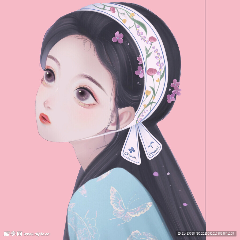 古風(fēng)少女發(fā)飾插畫