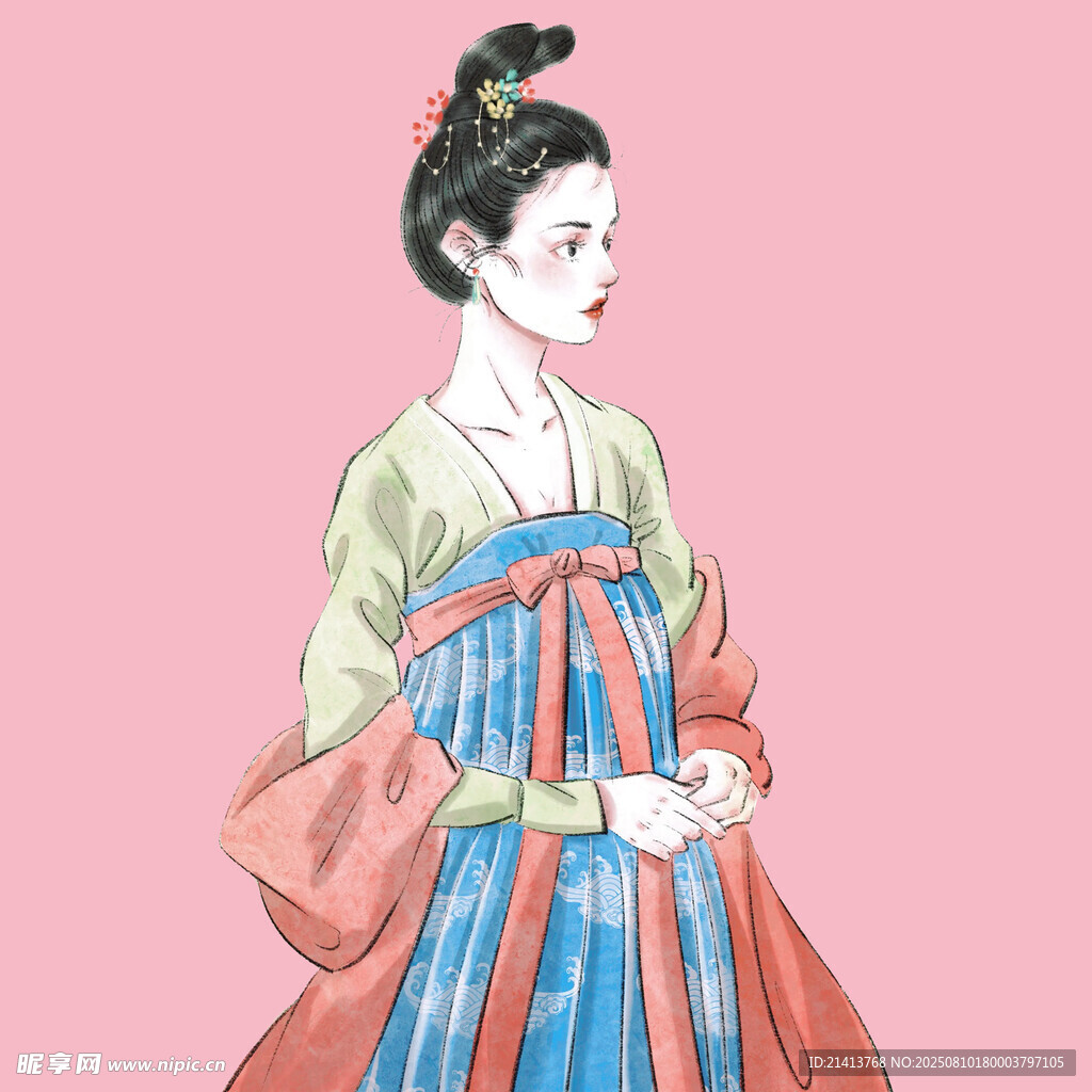 古風(fēng)漢服女子優(yōu)雅側(cè)立