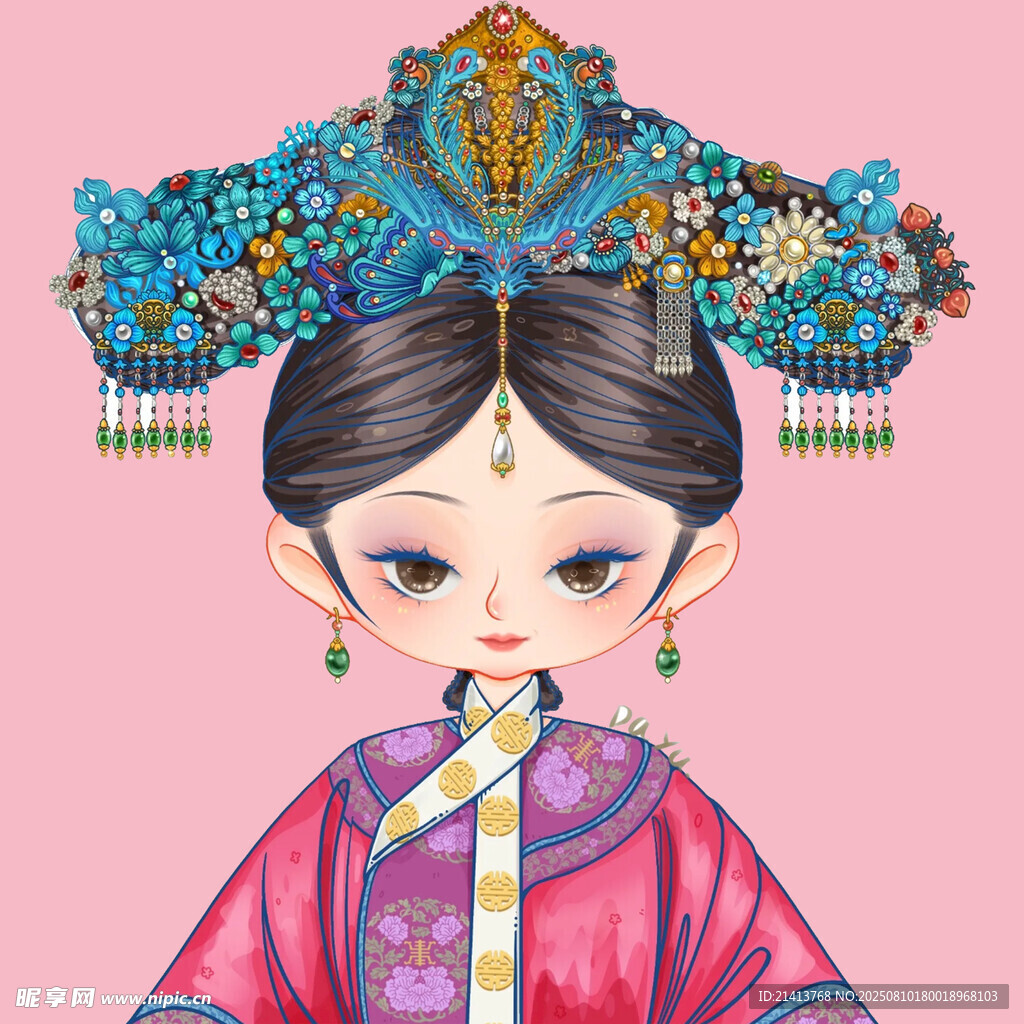 清朝古裝少女 頭飾精美
