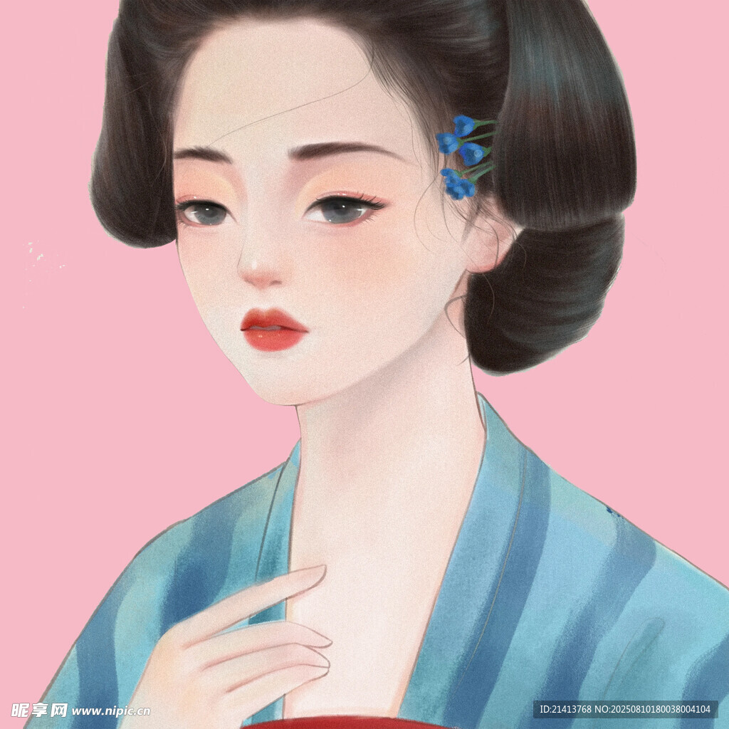 古風(fēng)優(yōu)雅和服女子插畫