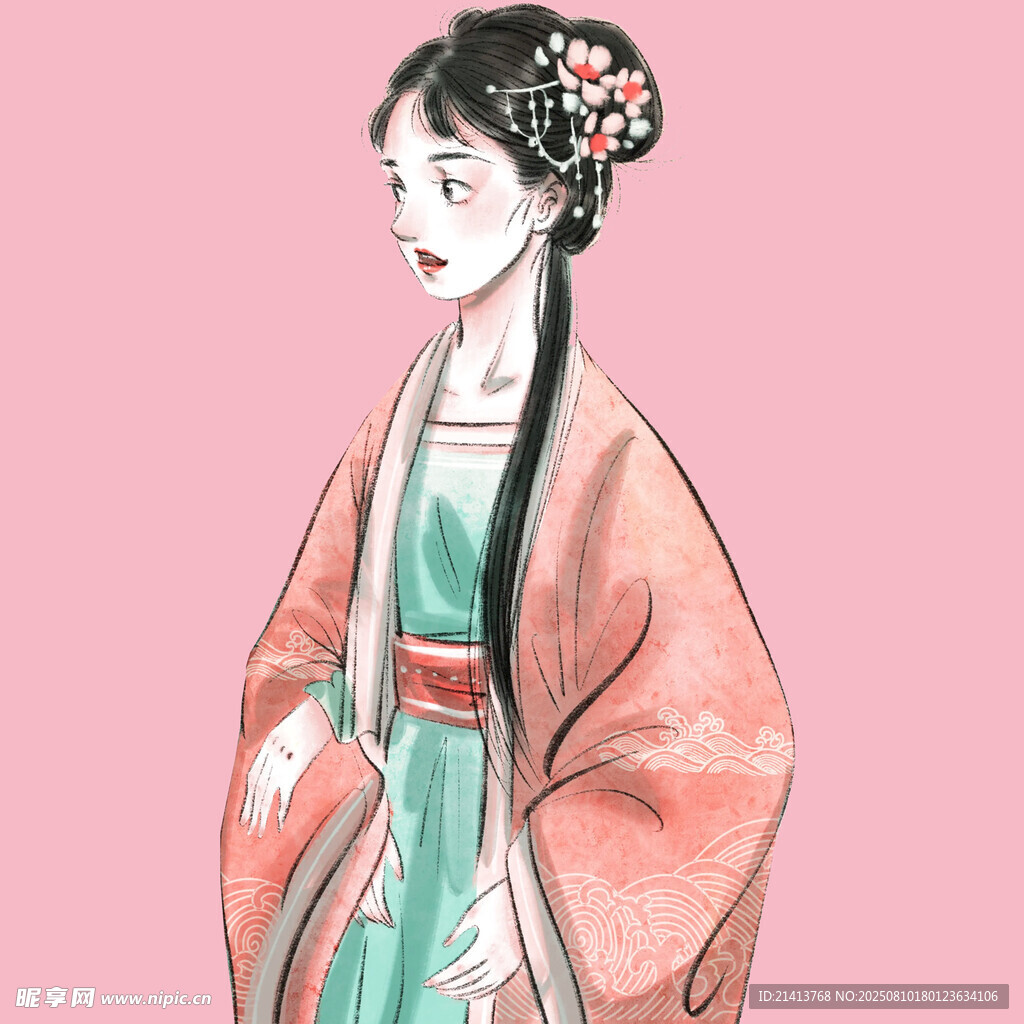 古風(fēng)漢服女子優(yōu)雅側(cè)立