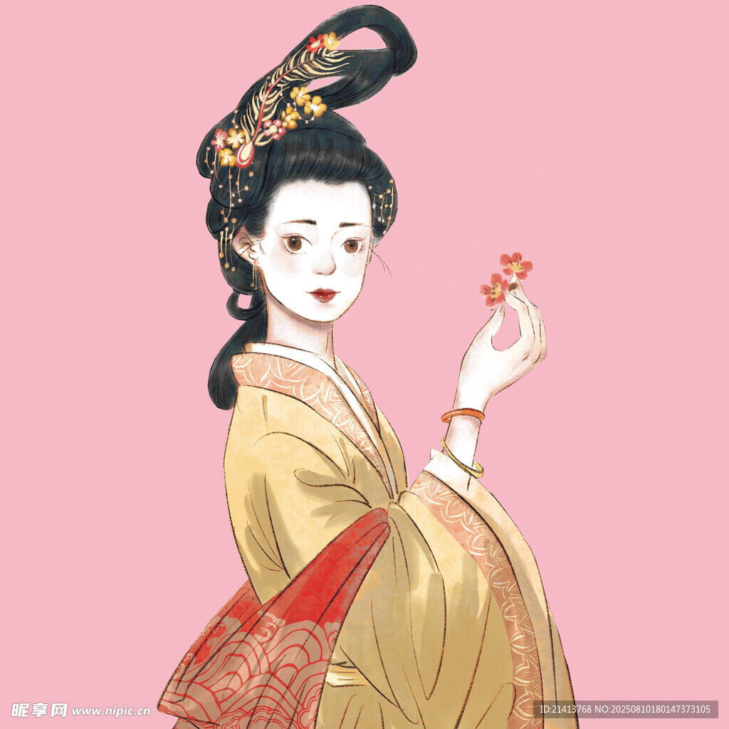 古風(fēng)漢服女子手持花朵