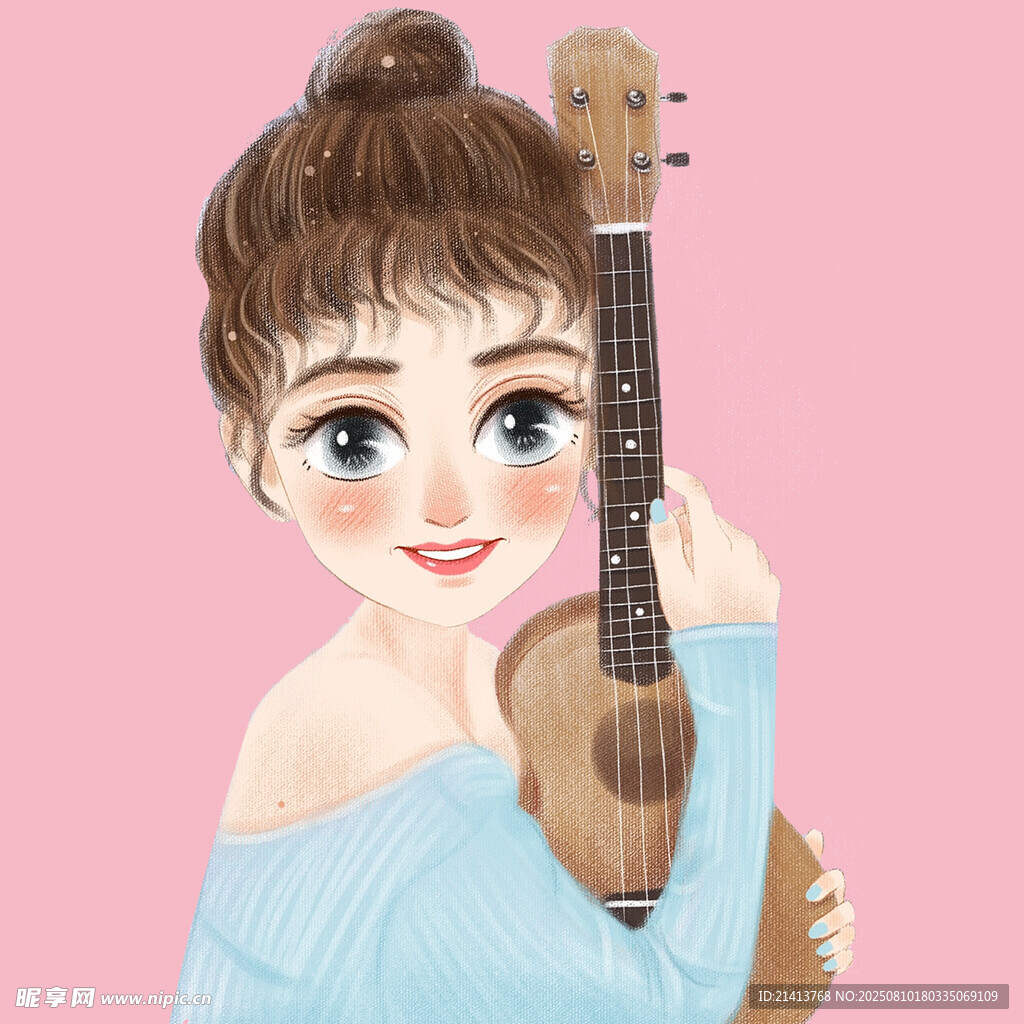 抱尤克里里的甜美女孩