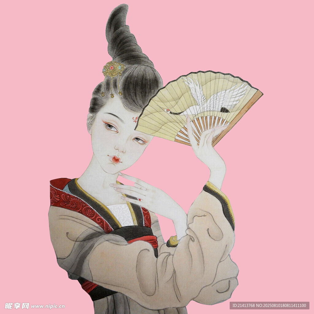 古典佳人持扇優(yōu)雅風(fēng)姿