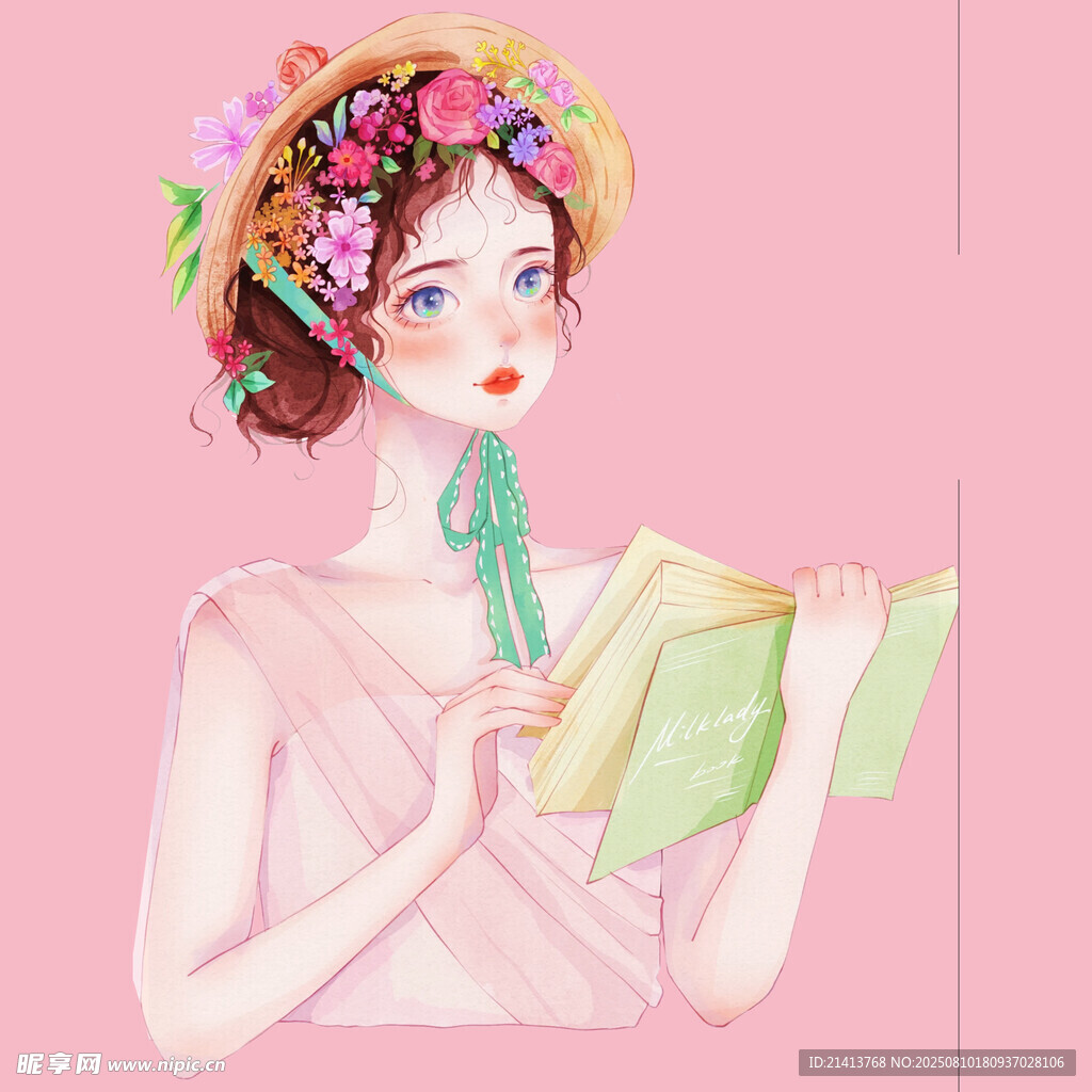 花飾少女手持信箋