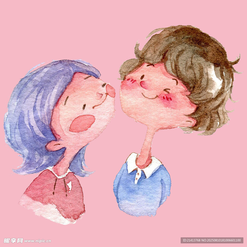 甜蜜親吻的可愛卡通情侶