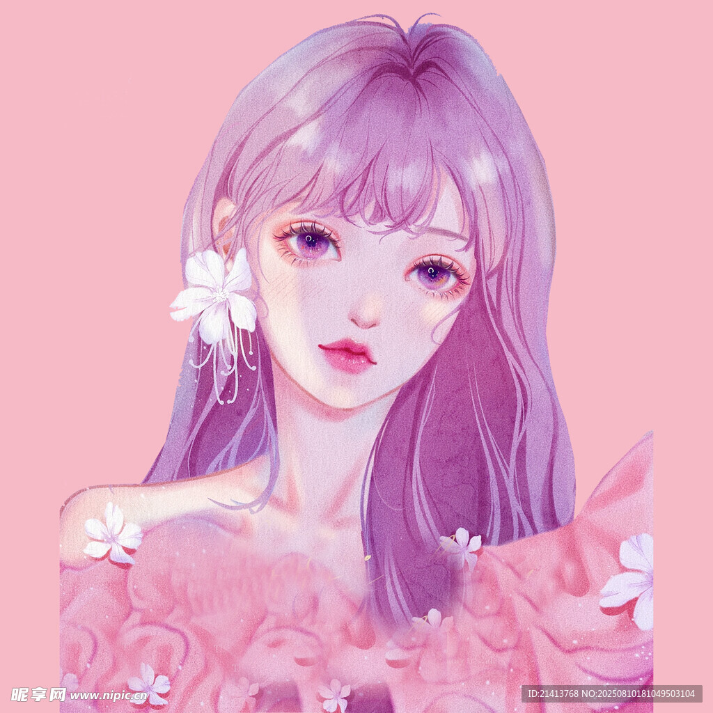 粉發(fā)花朵少女插畫形象