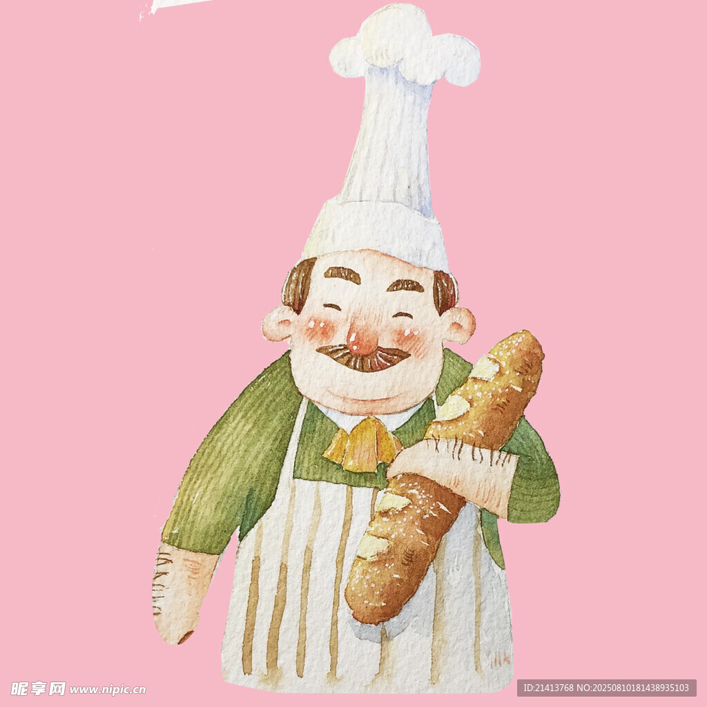 卡通廚師手持面包笑盈盈