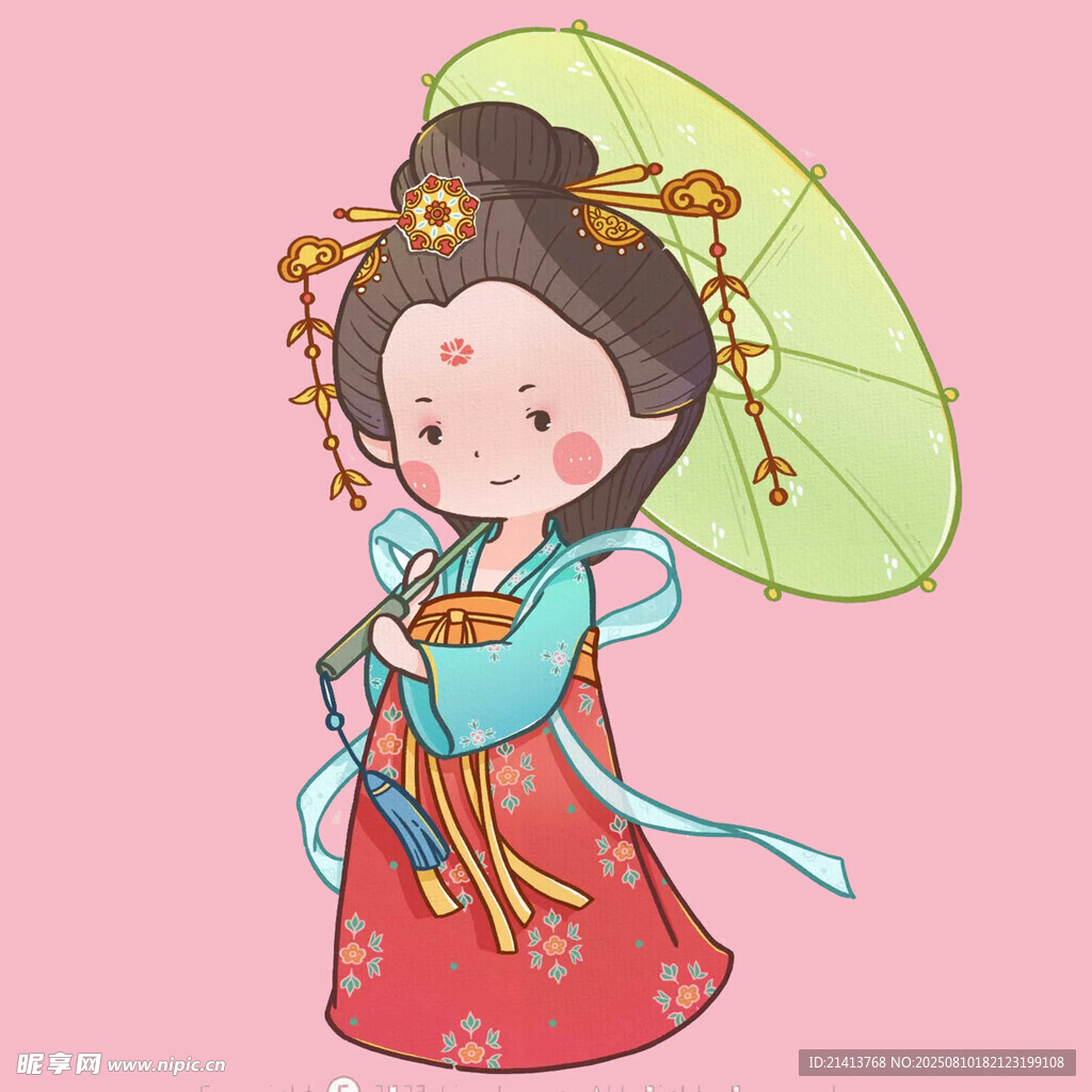 古風(fēng)持傘萌態(tài)古裝少女