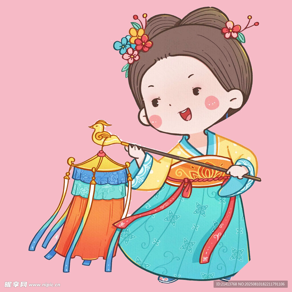 手持燈籠的古風(fēng)可愛(ài)女孩