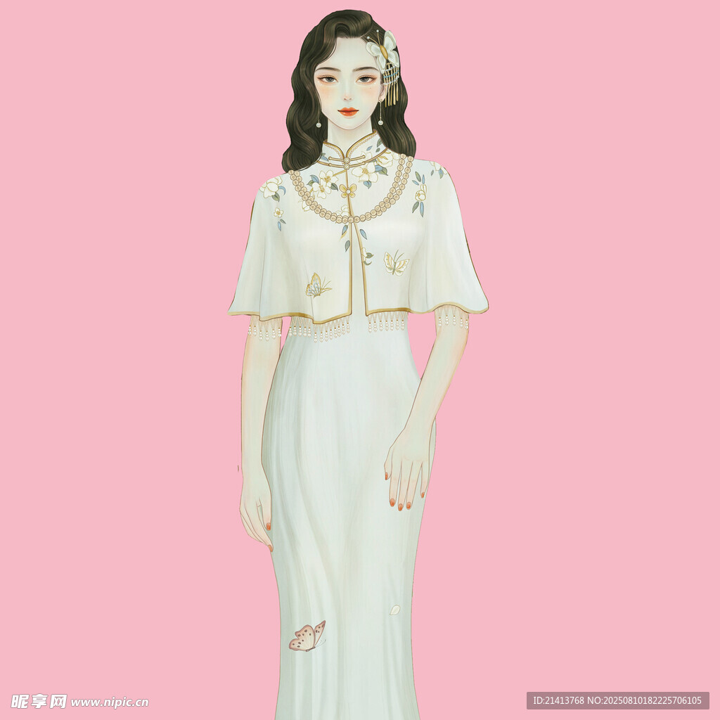 復(fù)古風(fēng)格白色長裙女性形象