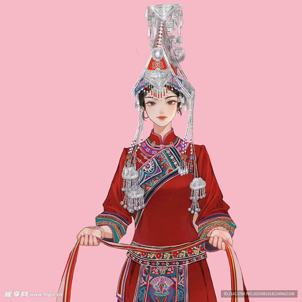 苗族盛裝女子 服飾精美