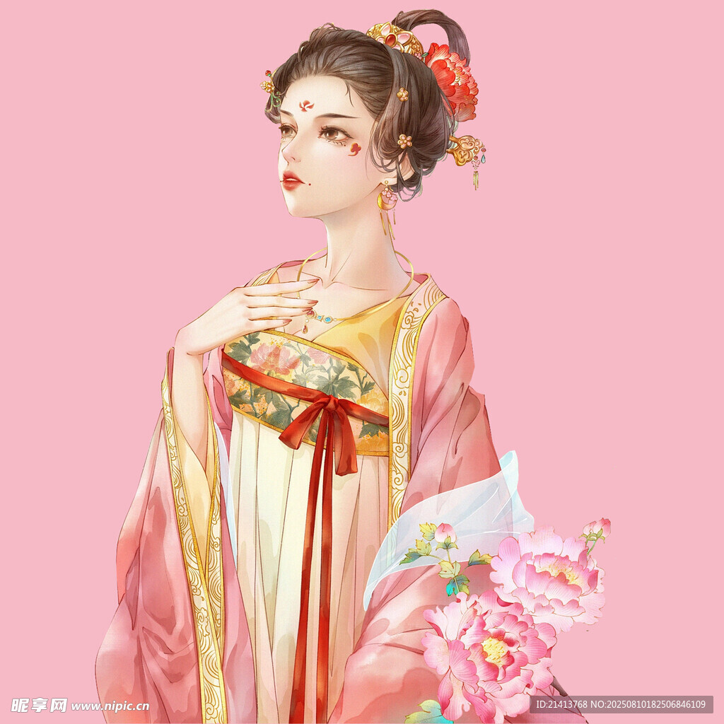 古風(fēng)美人持花展東方韻味