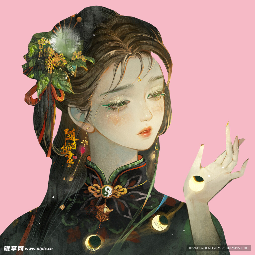 古風(fēng)少女 手托月飾展優(yōu)雅