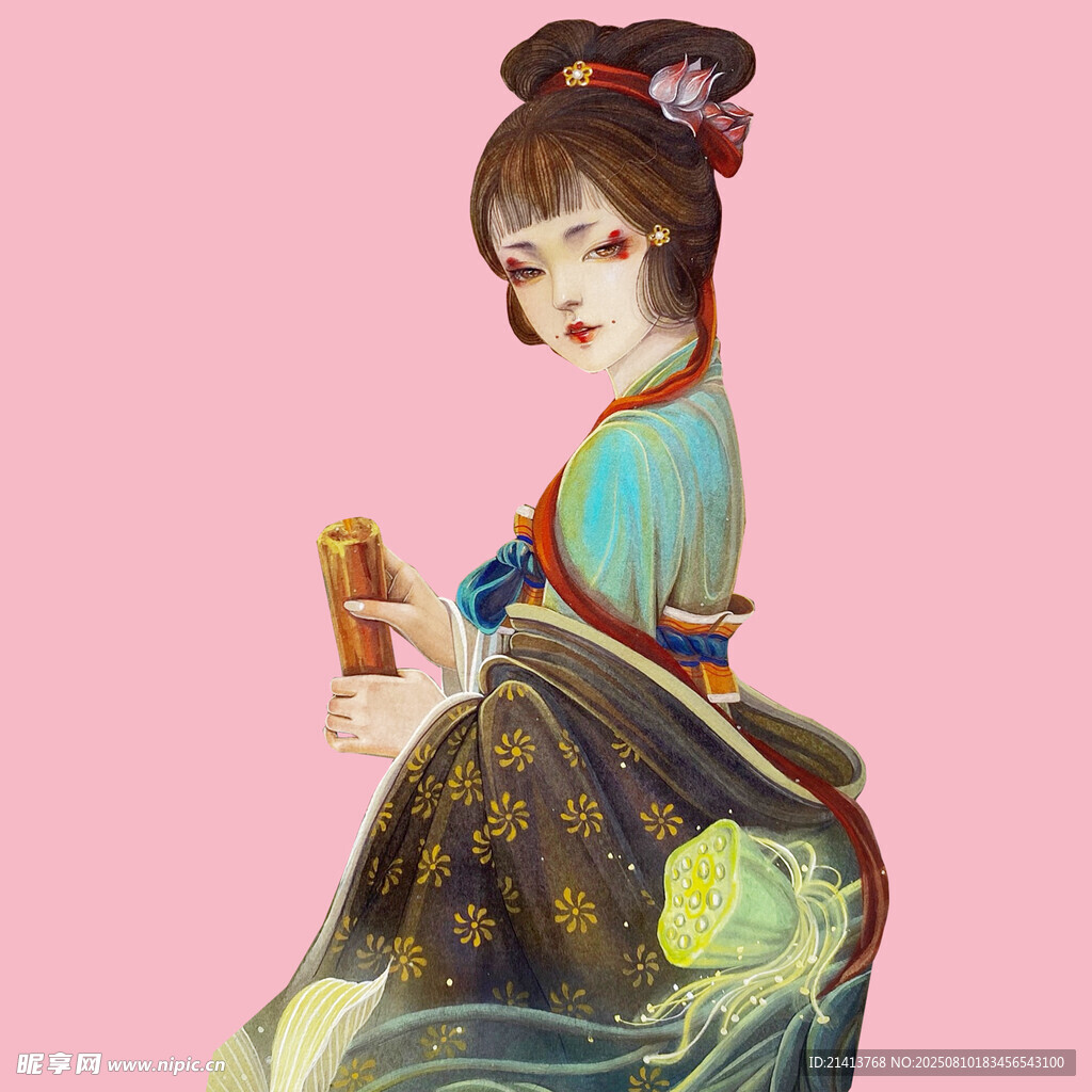 古風(fēng)少女持物優(yōu)雅端坐