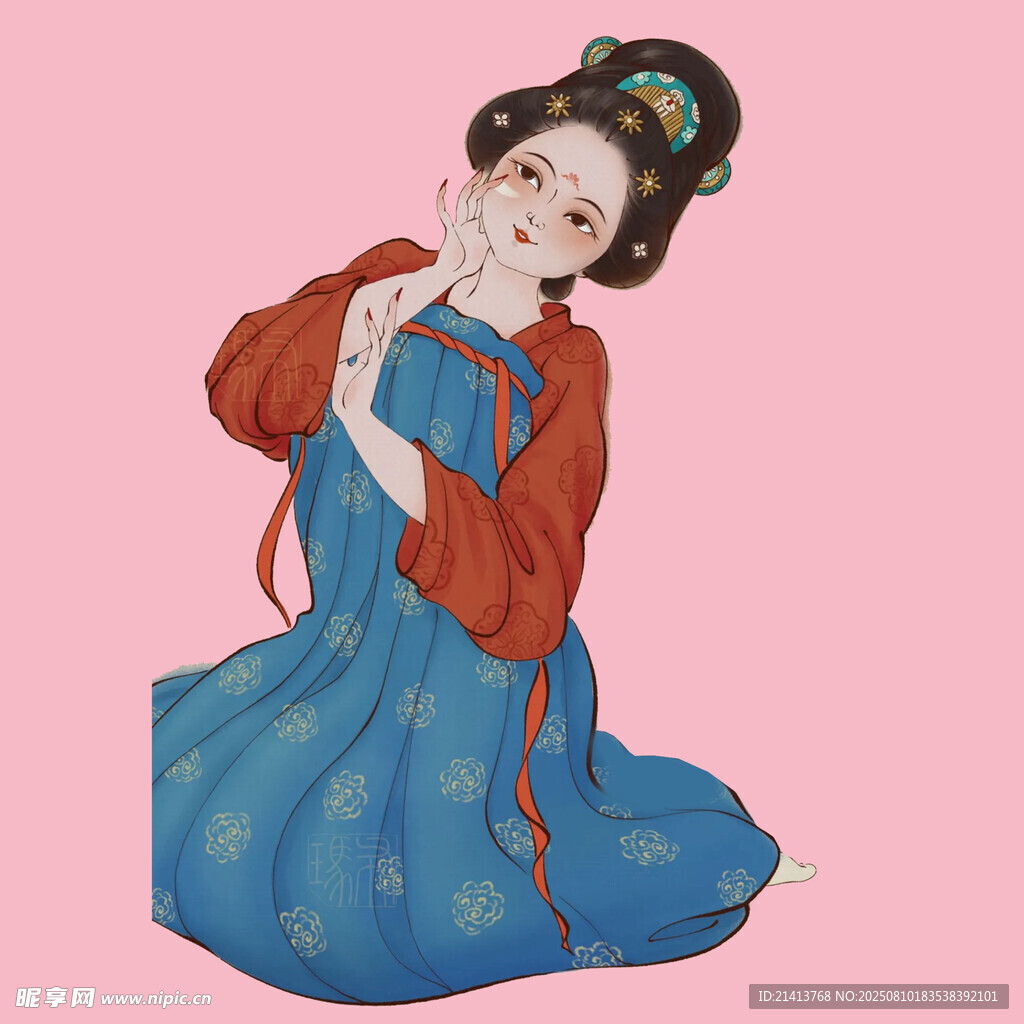 古風(fēng)跪坐女子插畫