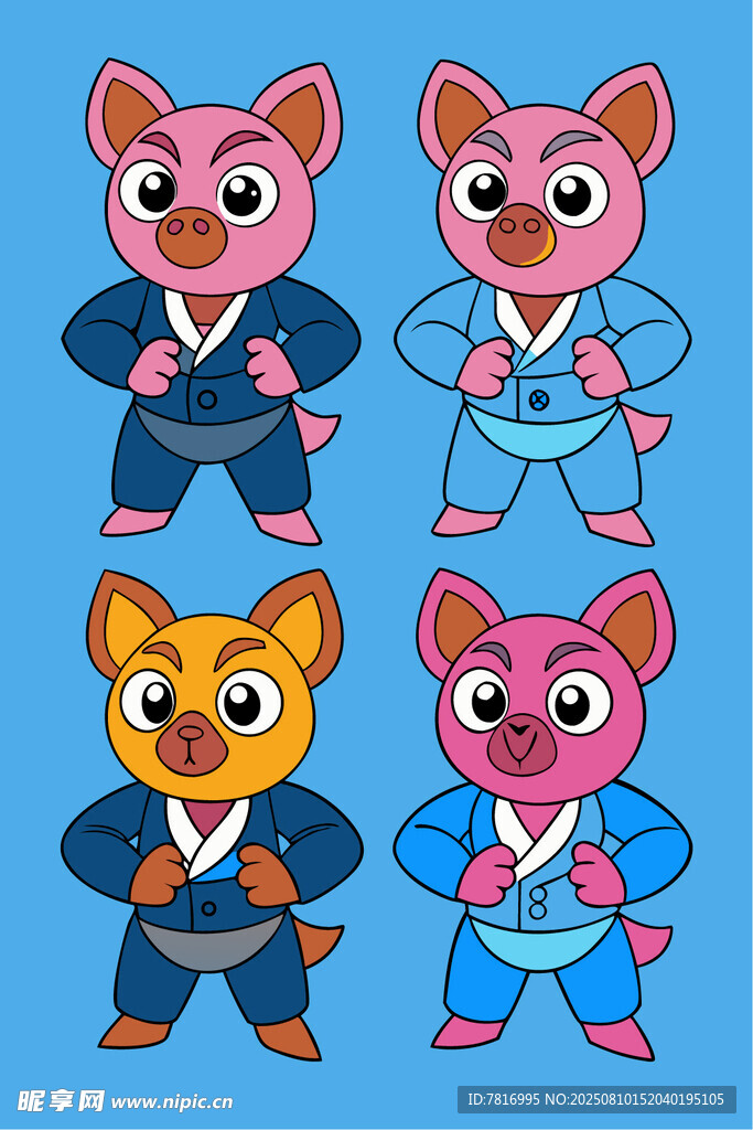 四只穿和服的可愛動物