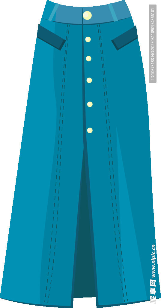 藍(lán)色紐扣開(kāi)叉半身裙