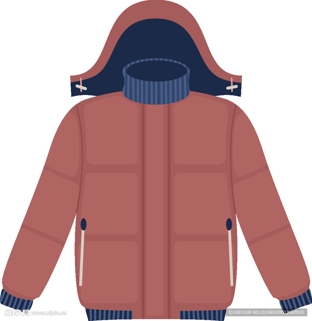 棕紅色連帽保暖羽絨服
