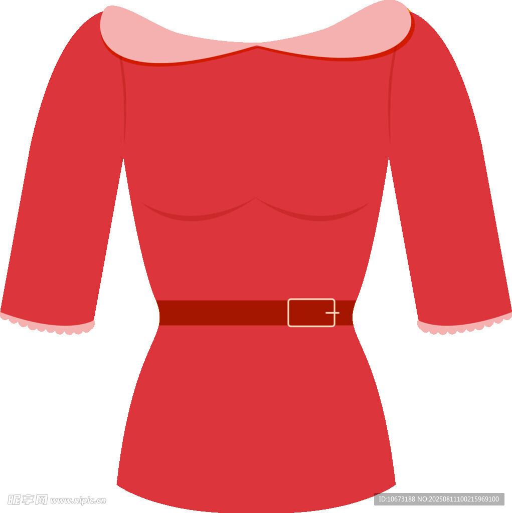 紅色露肩中袖束腰上衣