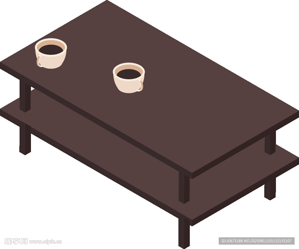 深棕色雙層茶幾帶兩杯