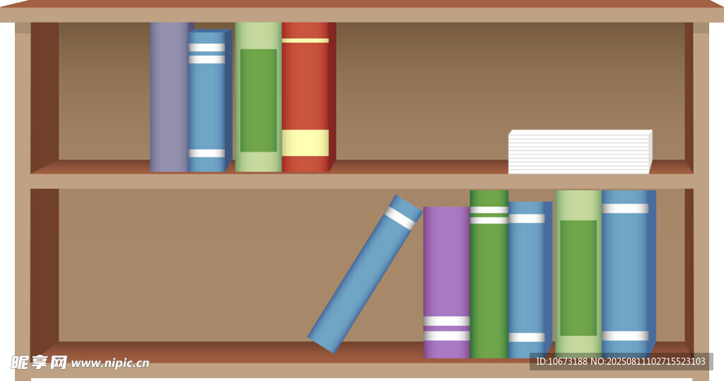 書架上多彩書籍擺放圖