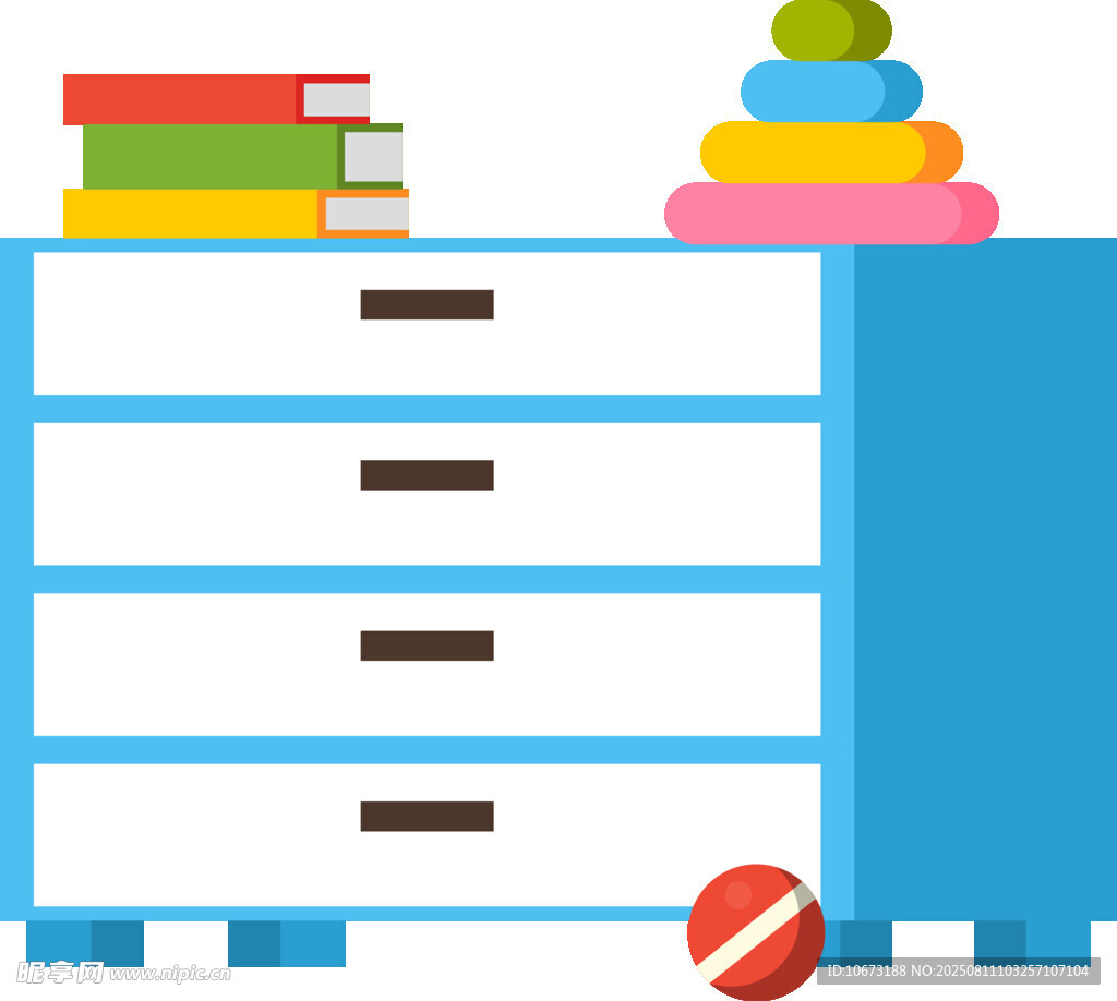 兒童房抽屜柜上的書籍玩具