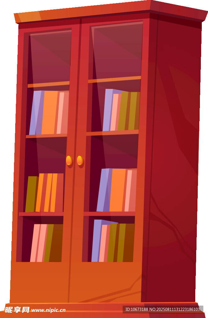 紅色雙門書架擺滿書籍