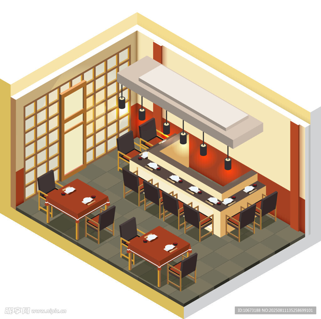 日式餐廳室內3D場景展示