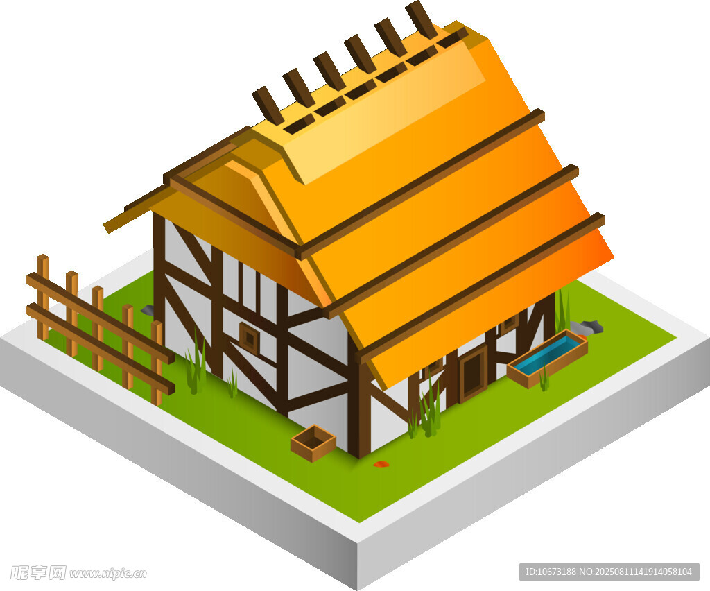 中世紀木質(zhì)小屋建筑模型
